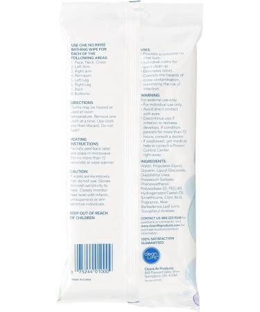 Cleanlife Products No-Rinse Bathing Wipes (15 Pack) with Aloe Vera - Hypoallergenic, Rinse-Free, Latex-Free - 8 Wipes - Buy Online on GoSupps.com