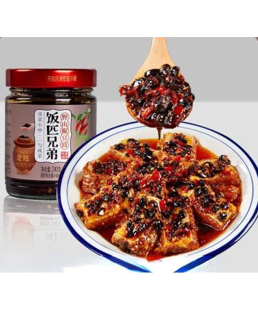 Hunan color pepper sauce garlic chopped pepper sauce mixed noodles seasoning instant vegetable pickles Chinese specialty snacks gifts spicy snack food (black bean sauce240g 1can) black bean sauce240g 1can