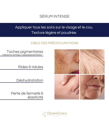 Laboratoires DermEden Intense serum 30 ml Combats and repairs damage to the skin caused by UV rays Reduces spots and smoothes the skin Made in France - Buy Online on GoSupps.com
