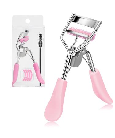 3 in 1 Lash Eyelash Curler Professional Practical Makeup Cosmetic Tool with Comb and 4 Refills Pads for Girls and Women(Pink)