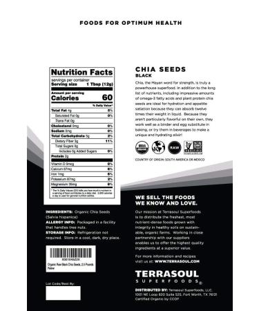 Terrasoul Superfoods Organic Black Chia Seeds 2.5 Pounds - Unflavored, Pack of 1 - Buy Online on GoSupps.com
