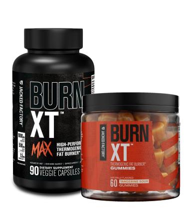 Jacked Factory Burn-XT Max - High-Performance Thermogenic Fat Burner (90 Capsules) Burn-XT Weight Loss Gummies - Thermogenic Fat Burner Gummies (Tangerine Sour 60 Gummies)