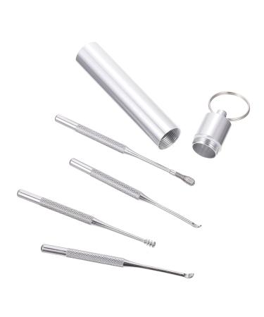Portable Ear Pick Earwax Removal: Stainless Steel Ear Spoon Keychain Spiral Curette Ear Wax Cleaning Tool 5pcs for Kids Adults
