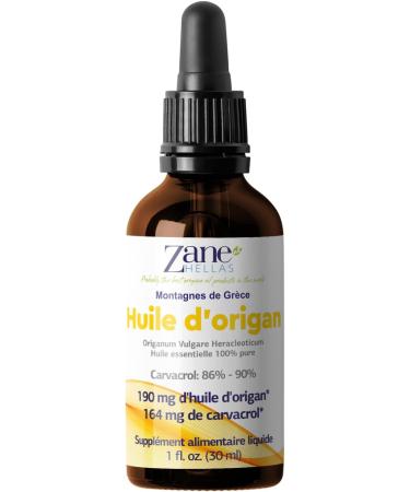 Zane Hellas 100% huile d'origan non dilu e.Huile Essentielle Grecque Pure d'Origan.86% Min Carvacrol.164 mg de carvacrol par portion.Probablement la meilleure huile d'origan au monde.1 oz-30ml - Buy Online on GoSupps.com