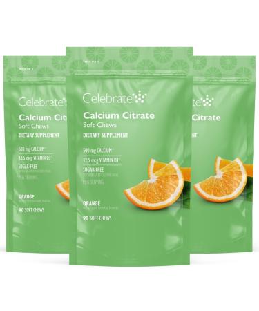 Celebrate Vitamins Bariatric 500mg Calcium Citrate Soft Chews with 500 IU Vitamin D3 Essential for Gastric Bypass Patients & Bone Health - Sugar & Gluten Free Orange (270 Chews) Orange 270 Count