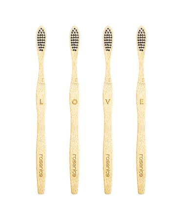 Healifty Natural Bamboo Toothbrushes Wooden Eco Friendly Toothbrush with Soft Black Bristles (4 Pieces Love Family)