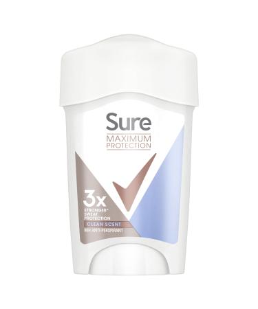 Sure Maximum Protection Clean Scent Deodorant Cream Stick women's anti-perspirant for 96-hour sweat and odour protection 45 ml Clean 45 ml (Pack of 1)