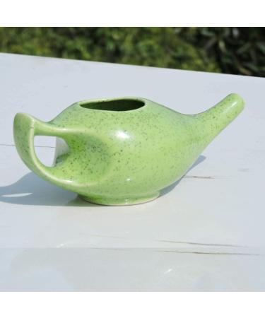 HealthAndWealth Durable Ceramic Neti Pot with 10 Sachet Neti Salt - Microwave & Dishwasher Friendly - 225ml Capacity - Green - Buy Online on GoSupps.com