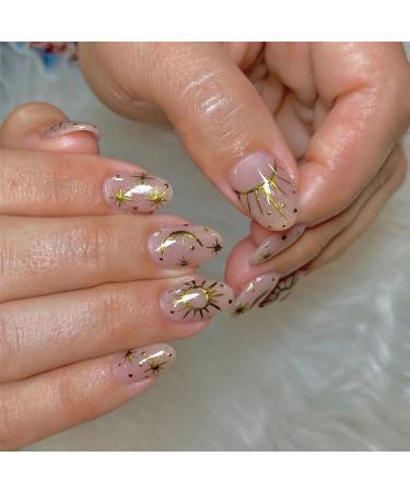 BABALAL Press on Nails Short Round Fake Nails Glossy Glue on Nails with Design Short Nails 24Pcs Oval Acrylic Nails for Women and Girls NAILR-03