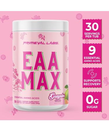 Primeval Labs EAA Max Energy | Pre or Post Workout Muscle Recovery | BCAAs EAAs Electrolytes | Supports Hydration & Performance | Keto Friendly | 30 Servings (Guayaba) - Buy Online on GoSupps.com