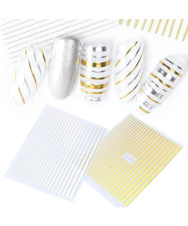 Gold/Silver Nail Art Geometric Pattern Decals Curve Patch 3D Nail Sticker Fake Fingernail Accessories Stripe Lines Nail Paste(Type B gold) Goldtype B - Buy Online on GoSupps.com