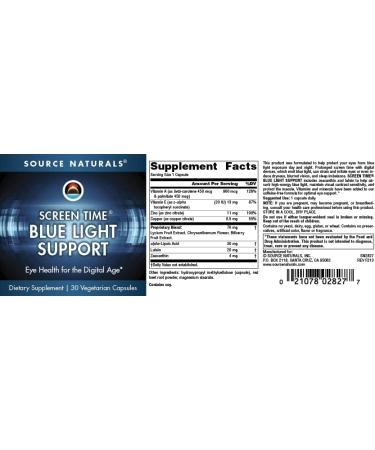 Source Naturals Screen Time Blue Light Support Eye Health for The Digital Age* - 30 Vegetarian Capsules - Buy Online on GoSupps.com