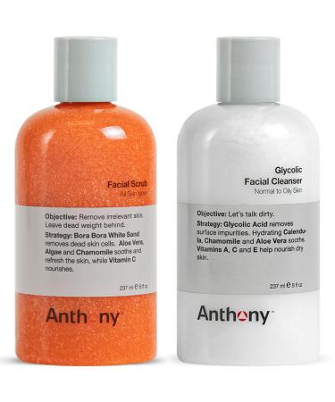 Anthony Glycolic Facial Cleanser Normal to Oily Skin 8 Fl Oz and Anthony Facial Scrub 8 Fl Oz