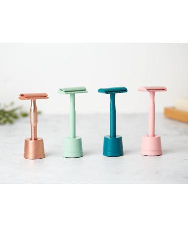 Eco-Friendly Jungle Culture Safety Razor & Stand | Reusable Rose Gold Metal Razor for Men & Women | Includes 10 Double Edge Blades - Buy Online on GoSupps.com