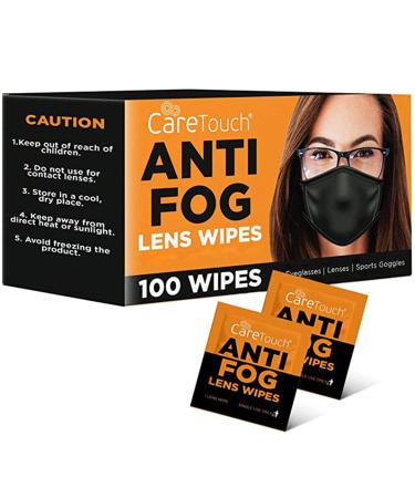 Care Touch Anti Fog Wipes for Glasses, 100 Individually Wrapped Antifog Lens Wipes Anti-Fog