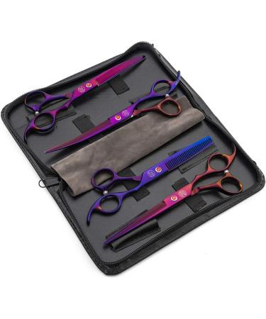 Moontay Professional Dog Grooming Scissors Set - 7.0/8.0 inches 4-Piece JP Stainless Steel Shears for Dogs, Cats, and Pets - Purple - Buy Online on GoSupps.com
