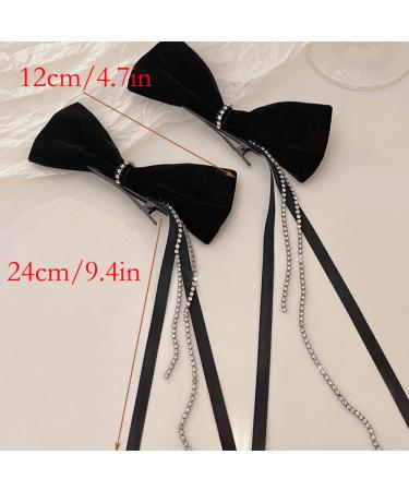 Wiwpar 2PCS Black Velvet Hair Bow Side Clips - Rhinestone Ribbon Tassel Hair Barrettes for Women and Girls | Non-Slip Bowknot Hairpin Clips | Cute Hair Accessories for Christmas & Halloween - Buy Online on GoSupps.com