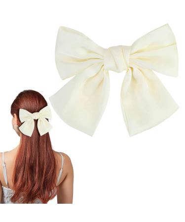 Bow Hair Clip Hair Bows for Women Big Bowknot Hairpin French Hair Clips with Ribbon Solid Color Hair Barrette Clips Soft Satin Silky Hair Bows for Women Girls(White)