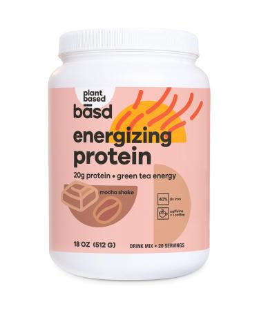 basd Energizing Protein Mocha Shake | Plant-Based Protein & Green Tea Energy | Vegan Gluten-Free Non-GMO Dairy Free Soy Free Sugar-Free | 20g Protein 20 Servings 100mg Caffeine 512g Tub Mocha Shake 512g (20 Servings)