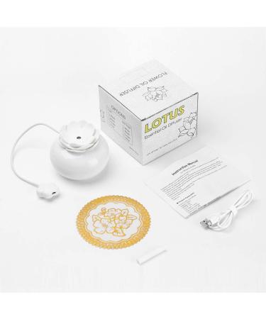 YJY Lotus Ceramic Essential Oil Diffuser | USB Aromatherapy Humidifier for Bedroom & Office | Auto Shut-Off, 7 Colors LED Light | Cute & Small (White) - Buy Online on GoSupps.com