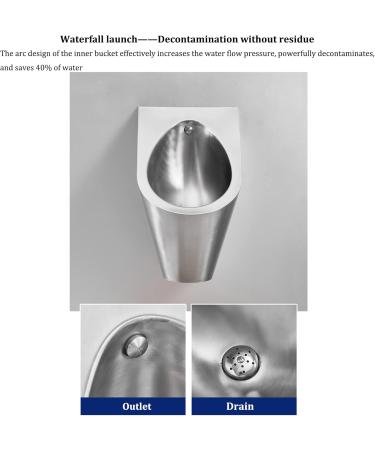 Commercial Flushing Type Men's Urinal 304 Stainless Steel Wall-Mounted Smart Contact-Free Urinal Funnel Automatic Flush Valve Toilet Vertical High-Efficiency Urinal fo - Buy Online on GoSupps.com