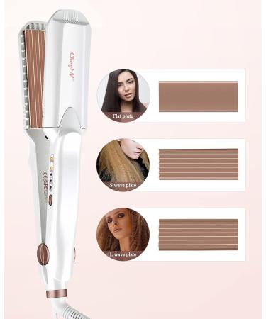 CCKEYIN 3-in-1 Crepe Iron for Hair - Ceramic Hair Straightener & Crimper with Temperature Control - Multi-Style Wave Iron in White - Buy Online on GoSupps.com