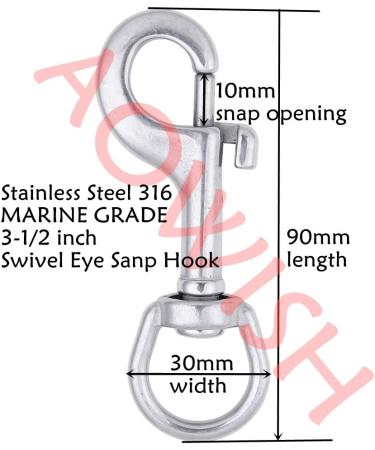 AOWISH 2-Pack 316 Stainless Steel Swivel Eye Bolt Snap Hook - 3-1/2 inch - Marine Grade for Flagpole, Pet Leash, Camera Strap - Silver - Buy Online on GoSupps.com