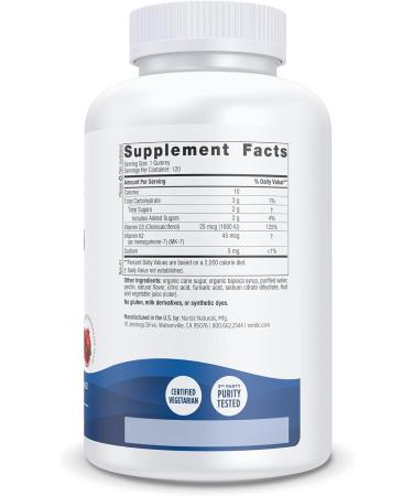 Nordic Naturals Vitamin D3 + K2 Gummies Pomegranate - 120 Gummies - 1000 IU Vitamin D3 + 45 mcg Vitamin K2 - Promotes Bone Health & Muscle Function - Non-GMO - 60 Servings - Buy Online on GoSupps.com