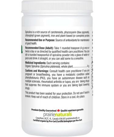 Prairie Naturals Organic Spirulina Blue Green Algae Powder - 400 Gram 400 g (Pack of 1) - Buy Online on GoSupps.com