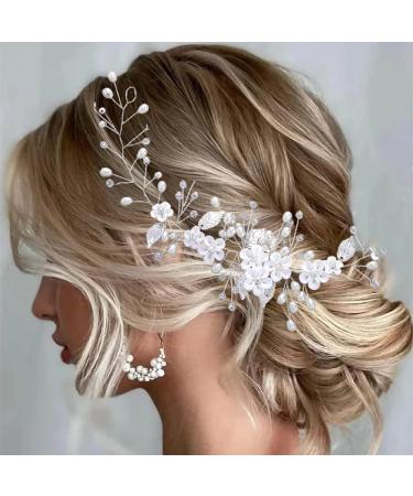 ISLHJDD Flower Bride Wedding Hair Vine Pearl Hair Accessories Bridal Hair Clip Bridal Headband Headpiece for Women and Girls (Silver) - Buy Online on GoSupps.com