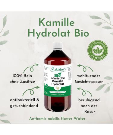 Nakobe Bio Roman Chamomile Hydrolate 1000ml - Pure Organic Artemis Nobilis Flower Water - 100% Natural Soothing Skin Care - Buy Online on GoSupps.com