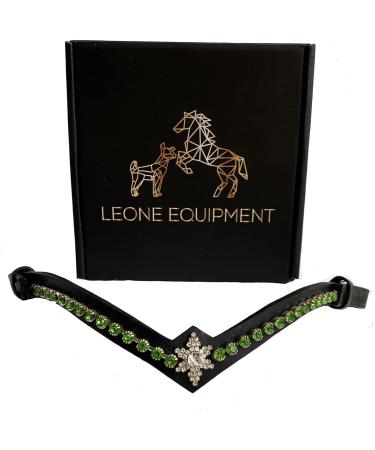 Leone Equipment Browband Horse Glitter Gift Box | Full/Warmblood | Green Stones & Black Leather - International Shipping Available - Buy Online on GoSupps.com