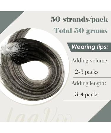 LaaVoo Microring Extensions - Real Hair Ombre Balayage Black & Silver | 45cm Cold Fusion Micro Ring Remy Hair Extensions | 1g/s | 50g #1/Silver - Buy Online on GoSupps.com