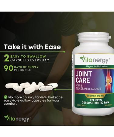 Vitanergy Joint Pain Relief - High Potency MSM & Glucosamine Supplement - Arthritis Relief Formula - 180 Capsules - Non-GMO Dairy-Free Clean Ingredients - Made in Canada - 1.5 Month Supply - Buy Online on GoSupps.com