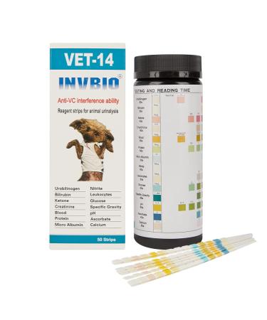 INVBIO-Pet Urine Test Strips 14 Parameter for Dogs & Cats-Urinalysis 14-in-1 Include Calcium Testing- 50 Count