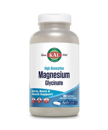 KAL Magnesium Glycinate ActivGels 315mg Fully Chelated High Absorption Magnesium Supplement for Relaxation Muscle & Bone Support Non-GMO Gluten Free 60 Servings 180 Softgels