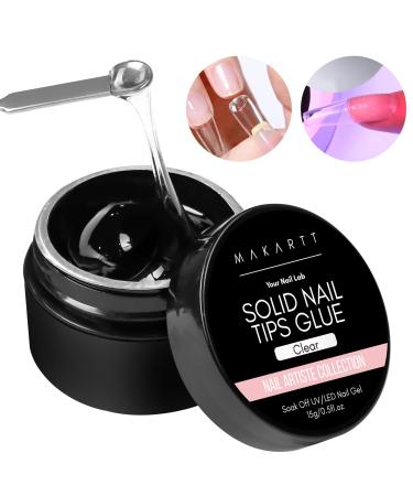 Makartt Solid Nail Glue Gel for Nail Tips Clear Solid Nail Glue Gel for Press On Nails Strong Fake Nail Bonding Gel Glue for Acrylic Nails Non-Stick Hands Hard Gel for Nail Art Home Salon DIY 15ml Clear Solid Nail Glue