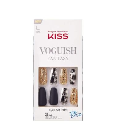 KISS Voguish Fantasy Ready-to-Wear Press-On / Glue-On Gel Nails, Style “New York”, Long Length Gel Nail Kit with 24 Adhesive Tabs, Gel Nail Glue, Manicure Stick, Mini File, and 28 Fake Nails