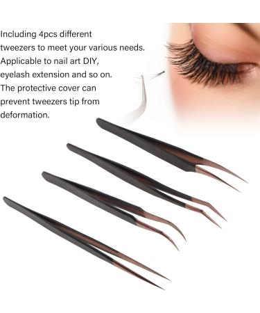 4-Piece Eyelash Extension Tweezers Set | Stainless Steel Anti-Static Precision Bent Nail Art Tweezers for Beauty - Buy Online on GoSupps.com