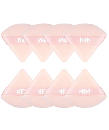 MEM Triangle Powder Puff - 8 Pcs Soft Velour Makeup Puffs for Face Powder Loose Powder Application, Wet and Dry Use, Sponge Beauty Makeup Tools, Skin-Friendly, with Satin Ribbon for Easy Handling Nude