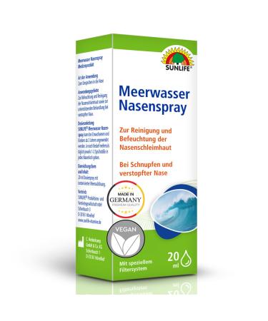 Sunlife sea water nasal spray 20 ml - nose rinse with sea salt - nose spray against runny nose - spray for cleaning & moistening the nasal mucosa - Isotonic sea salt solution 20 ml (1 Pack)
