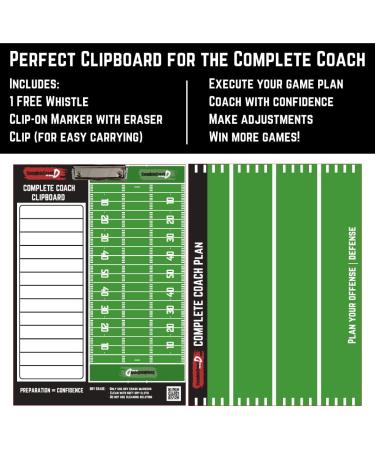 Coach D's Double-Sided Dry Erase Clipboard for Flag Football & Tackle - Plan Offense & Defense Easily - Includes Bonus Whistle & Marker - Buy Online on GoSupps.com