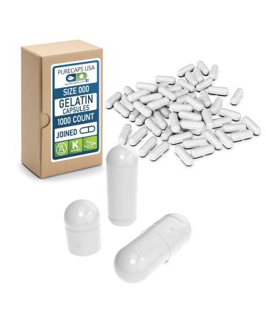 PureCaps USA - Size 000 Empty White Gelatin Pill Capsules - Fast Dissolving and Easily Digestible - Preservative Free with Natural Ingredients - (1 000 Joined Capsules)