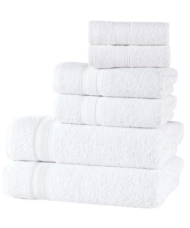 All Design White Bath Towels Set Quick-Dry, Soft, High Absorbent 100% Cotton Towels for Bathroom Guests Pool Gym Camp Travel College Dorm (6 Piece Towel Set, White) 6 Piece Towel Set White