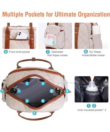Lekebaby Diaper Bag Tote with Separated Bottom Compartment, Changing Pad - Beige - Buy Online on GoSupps.com