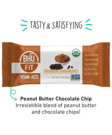 BHU Fit Vegan Protein Bars - Organic Keto Snack - Low Carb & Sugar, Grain & Gluten Free - Dairy-Free & Non-GMO (Peanut Butter Chocolate Chip) - Buy Online on GoSupps.com