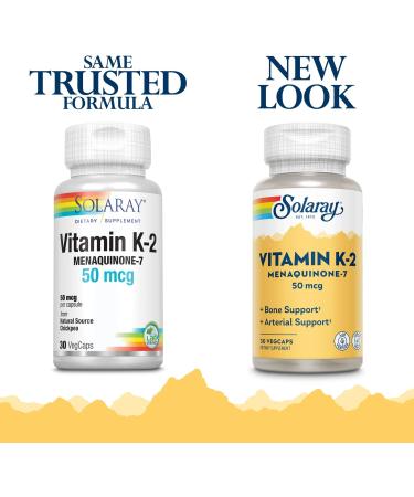 Solaray K2 MK7 50mcg Veg Capsules (30 Count) - Premium Quality Vitamin K2 Supplement - Buy Online on GoSupps.com