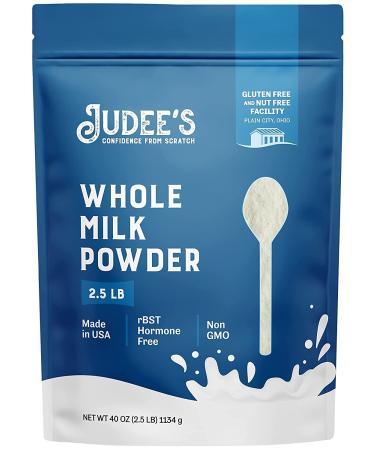 Judee's Pure Whole Milk Powder 2.5 lb (40oz) - 100% Non-GMO, rBST Hormone-Free, Gluten-Free and Nut-Free - Pantry Staple, Baking Ready, Great for Travel, and Reconstituting - Made in USA 2.5 Pound (Pack of 1)