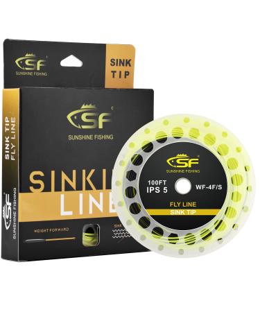 SF Sinking Tip Line Weight Forward Taper Fly Line Fly Fishing Line with Welded Loop Floating for Freshwater WF 4 5 6 7 8 9 10F/S 100FT IPS3/IPS5 Fluor Yellow&Black/Freshwater/Sink Tip WF9F/S-100FT-5IPS