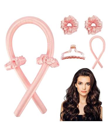 Heatless Curling Rod Headband Silky Heatless Hair Curler with Hairpin No Heat Wave Styling Tools for Long Medium Hair(Pink)